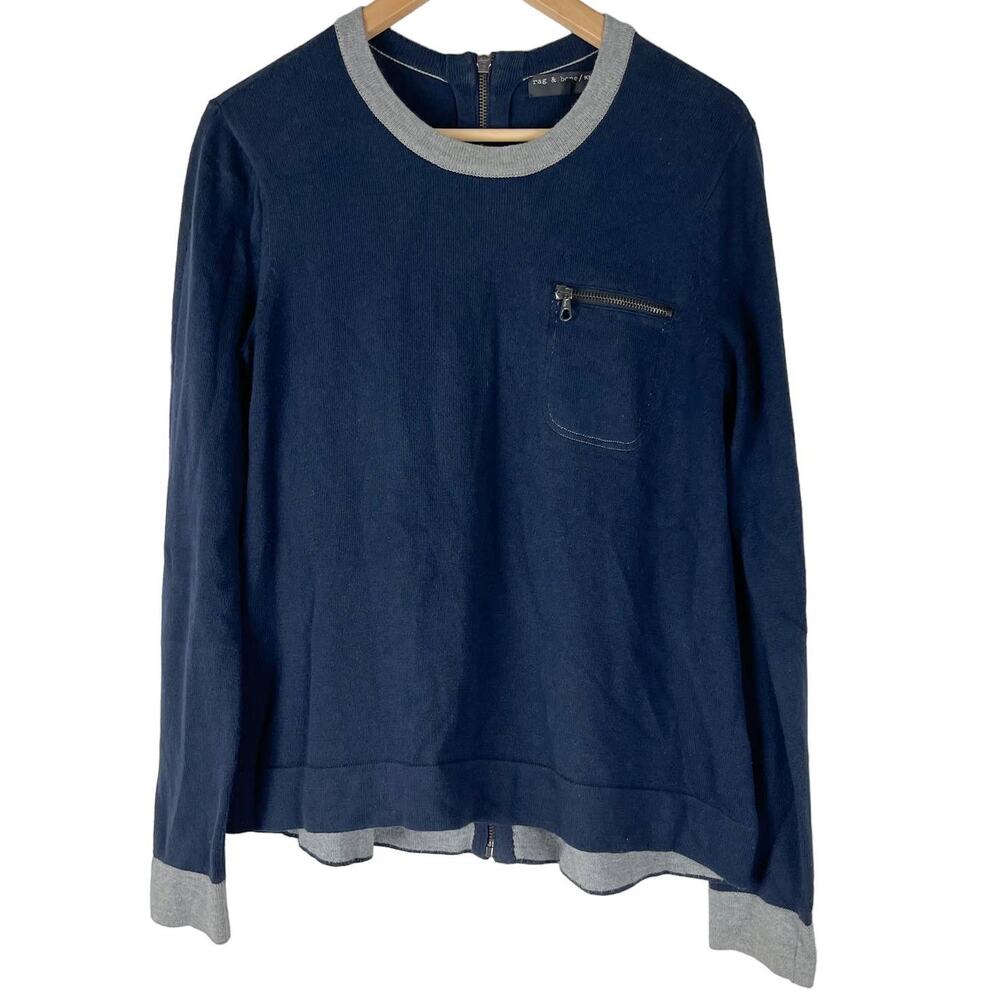 Rag & Bone Sweater Womens Small Navy Blue Full Zip Back Knit Cashmere Blend